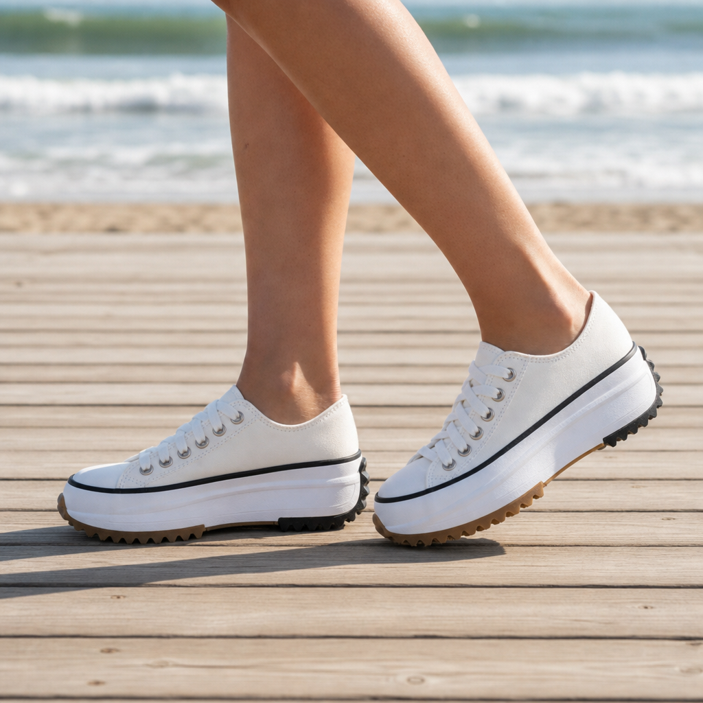 Valencia Platform Canvas Sneakers in Ivory White
