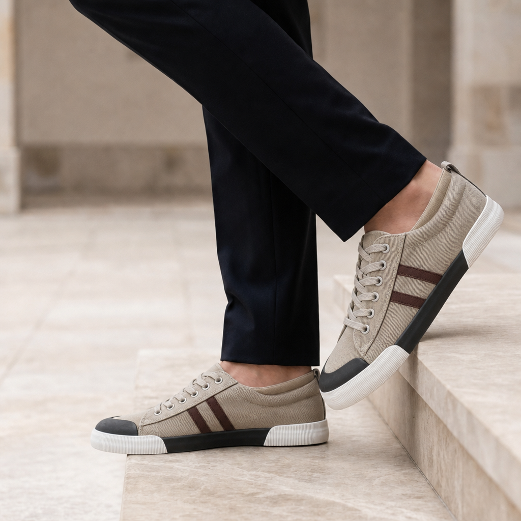 Alvanti Stripe Canvas Trainers in Khaki