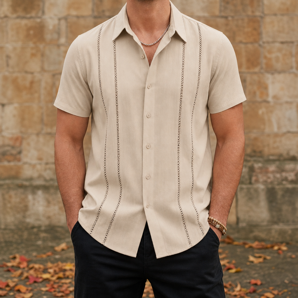 Michael Short Sleeve Cuban Shirt in Khaki