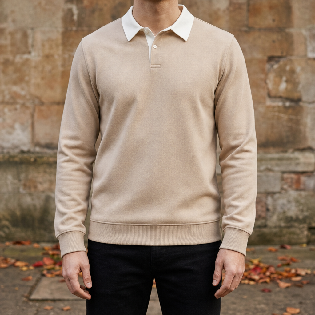 Skopelos Polo Collar Sweatshirt in Khaki
