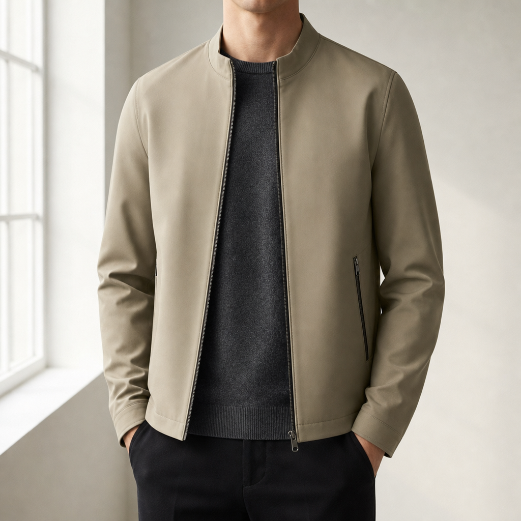 Harrington Stand Collar Jacket in Khaki