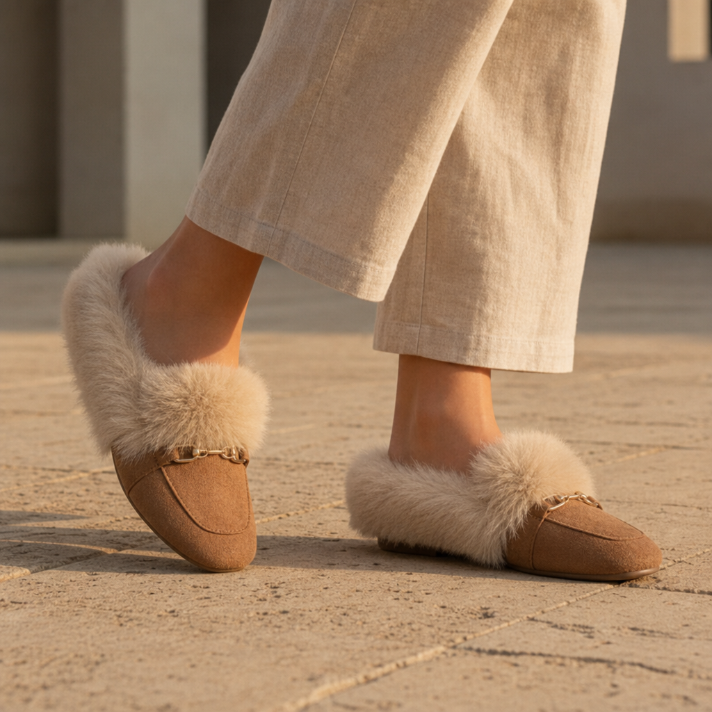 Ierapetra Faux Fur Chain Loafers in Khaki