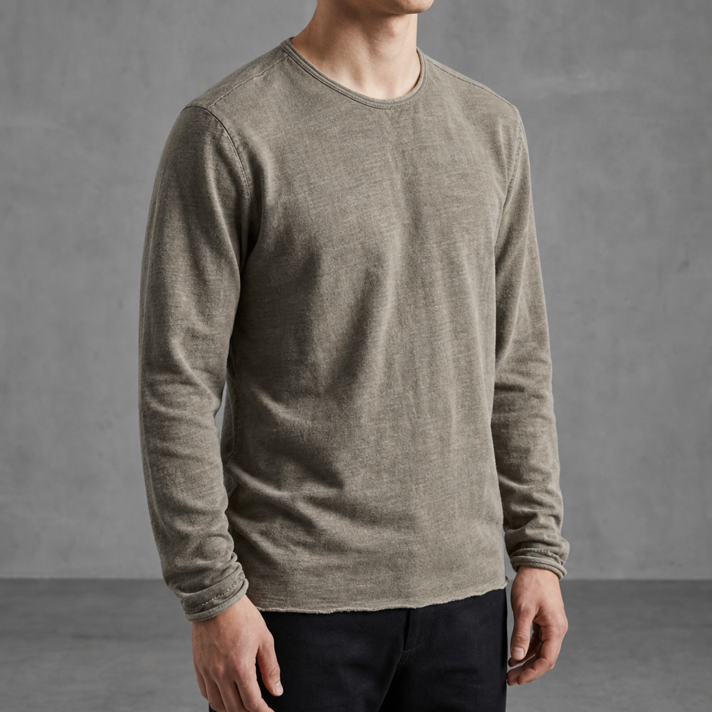 Comino Vintage Fit Long Sleeve Tee in Khaki