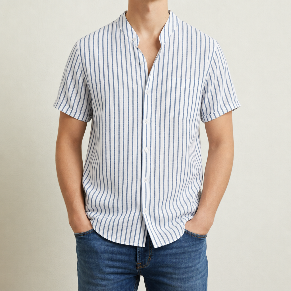 Gabriel Linen Striped Shirt in Light Blue