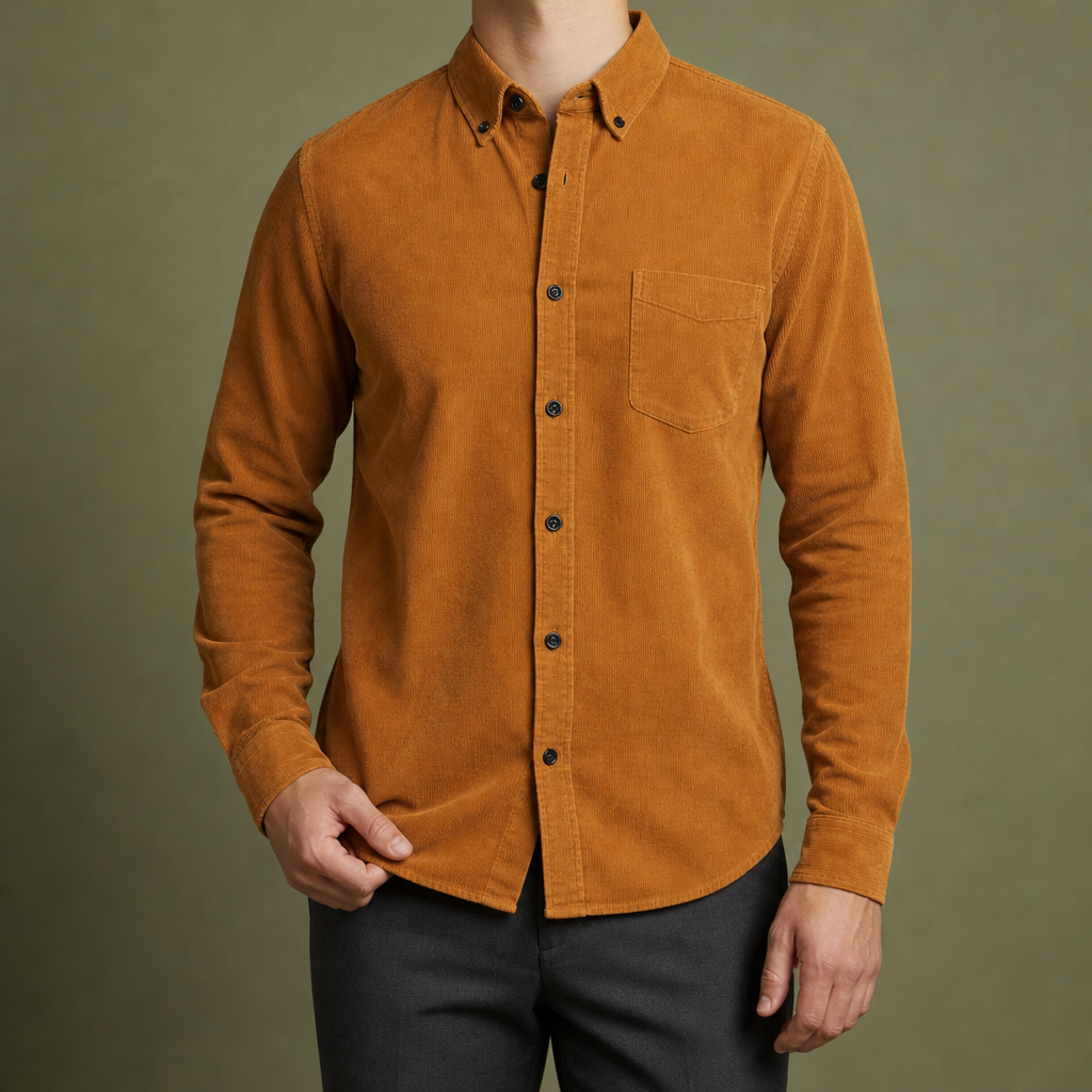 Chania Corduroy Button-Up Shirt in Light Brown