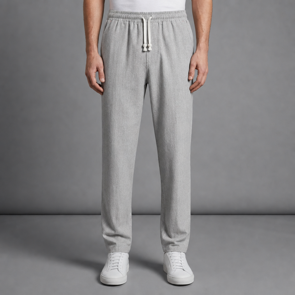 Alassio Linen Drawstring Trousers in Light Gray