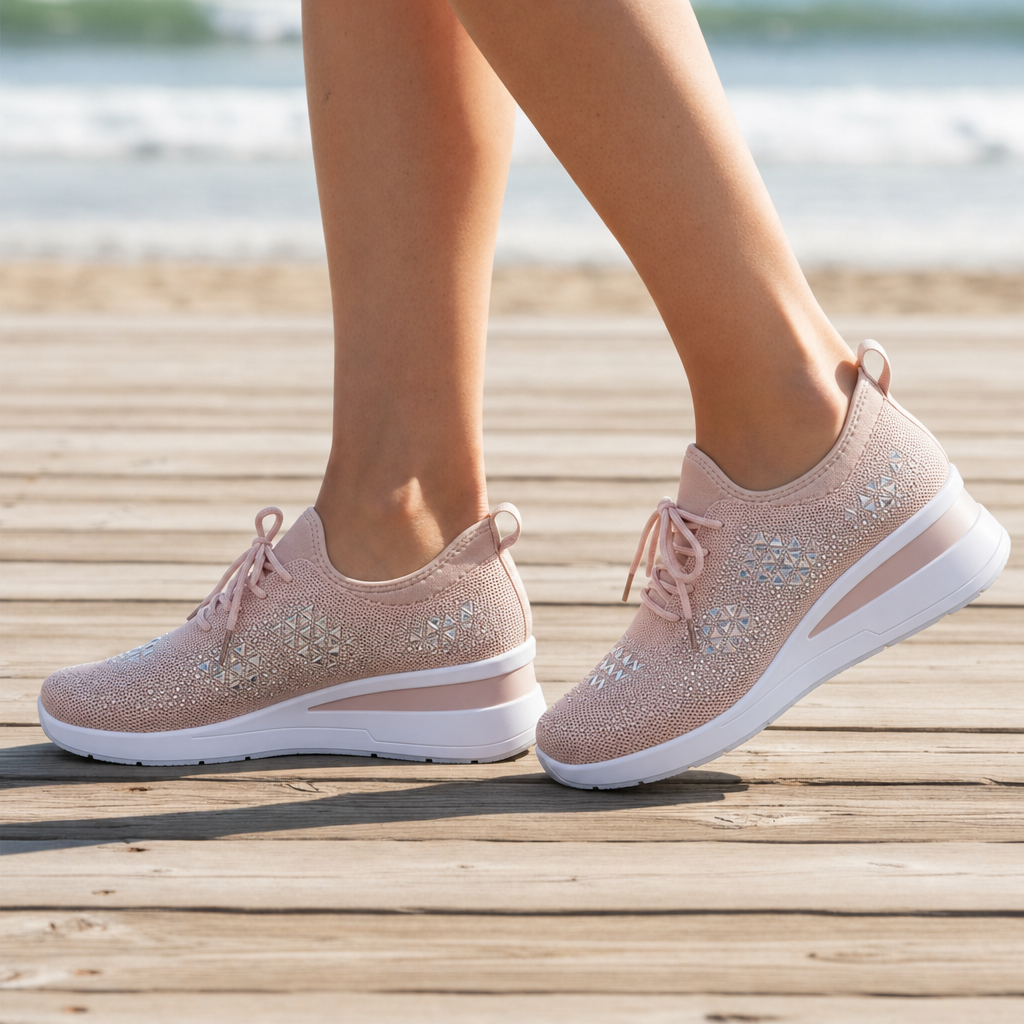 Cefalu Crystal Wedge Sneakers in Light Pink