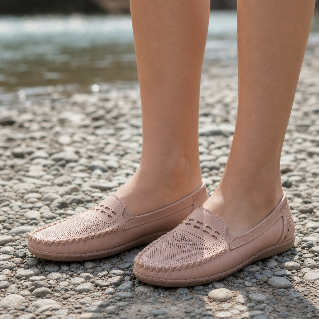 Begur Orthopedic Perforated Loafers in Light Pink
