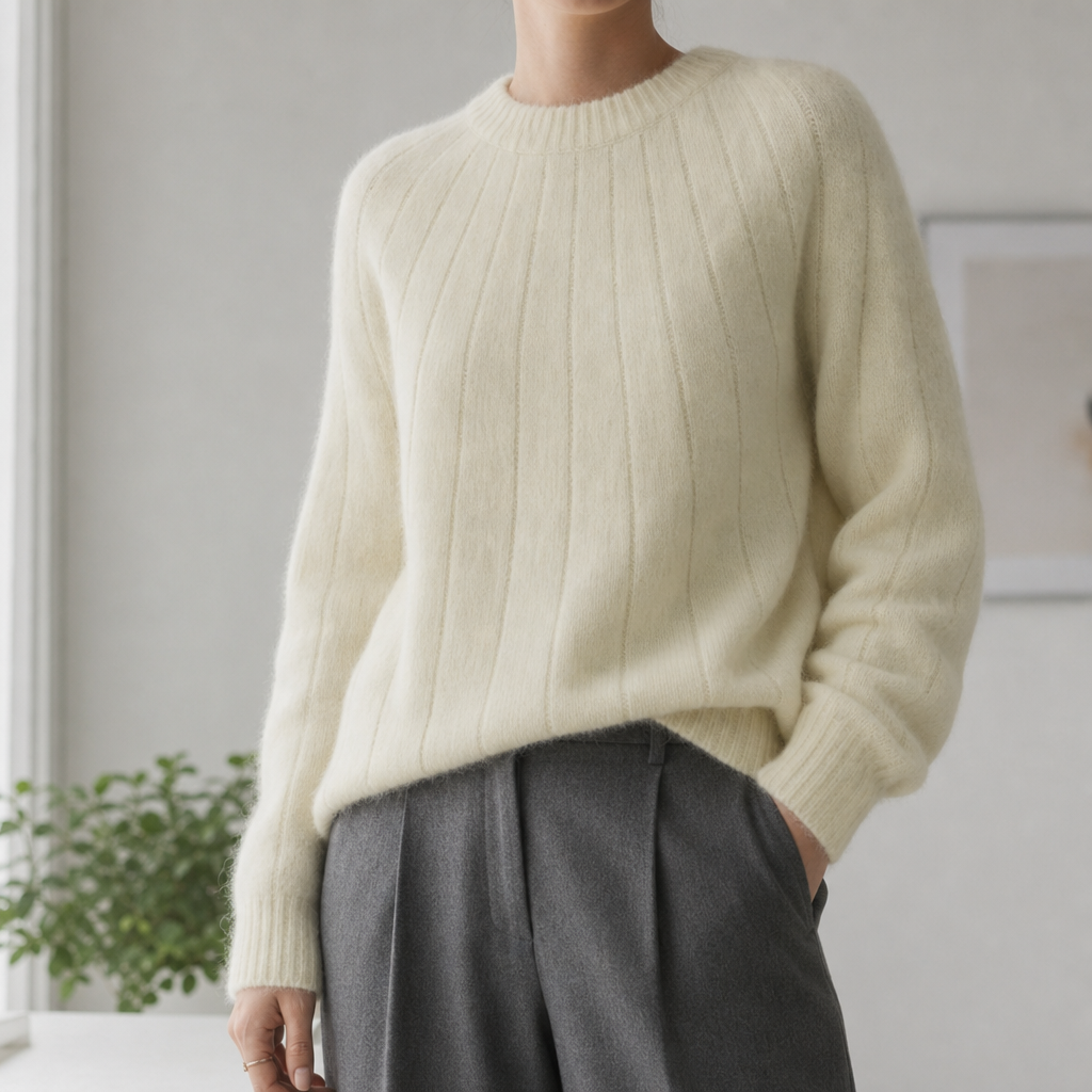 Nerja Fluffy Cashmere Knit Sweater in Light Yellow