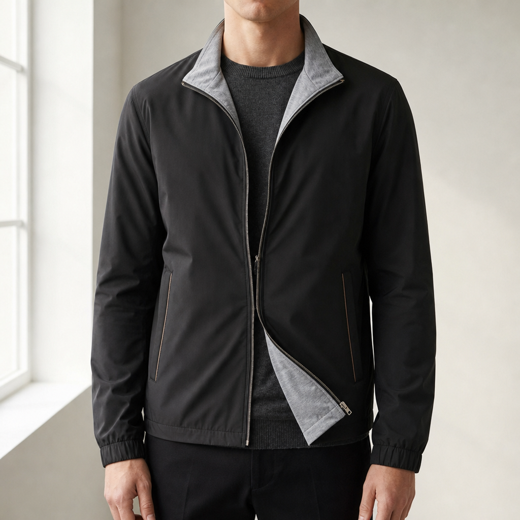 Caceres Reversible Bomber Jacket in Midnight Black