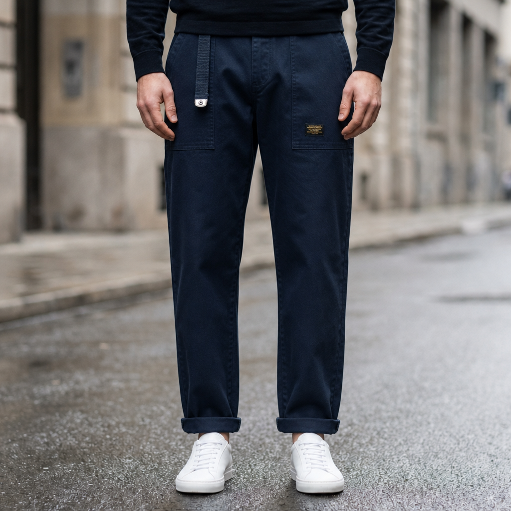 Birgu Relaxed Utility Cargo Pants in Navy Blue