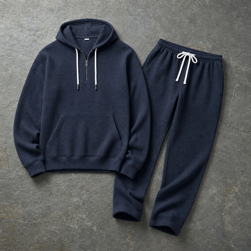 Vieste Waffle Knit Tracksuit Set in Navy