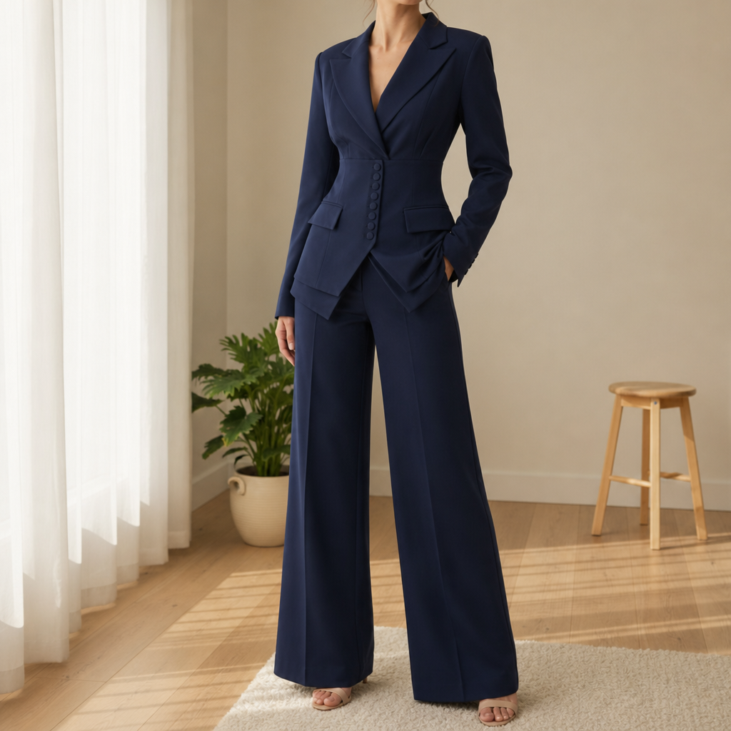 Siena Cinched Waist Suit Set in Navy