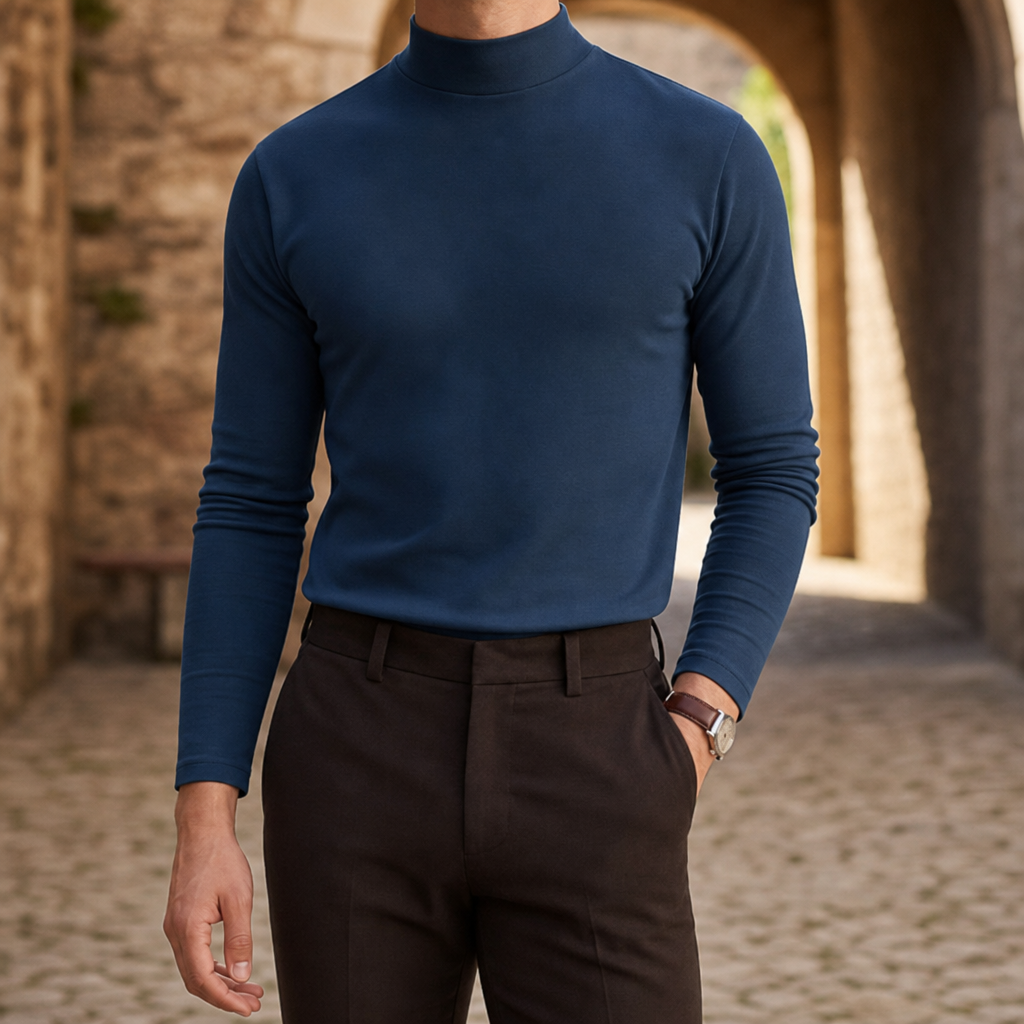 Santander Slim Fit Mock Neck in Navy