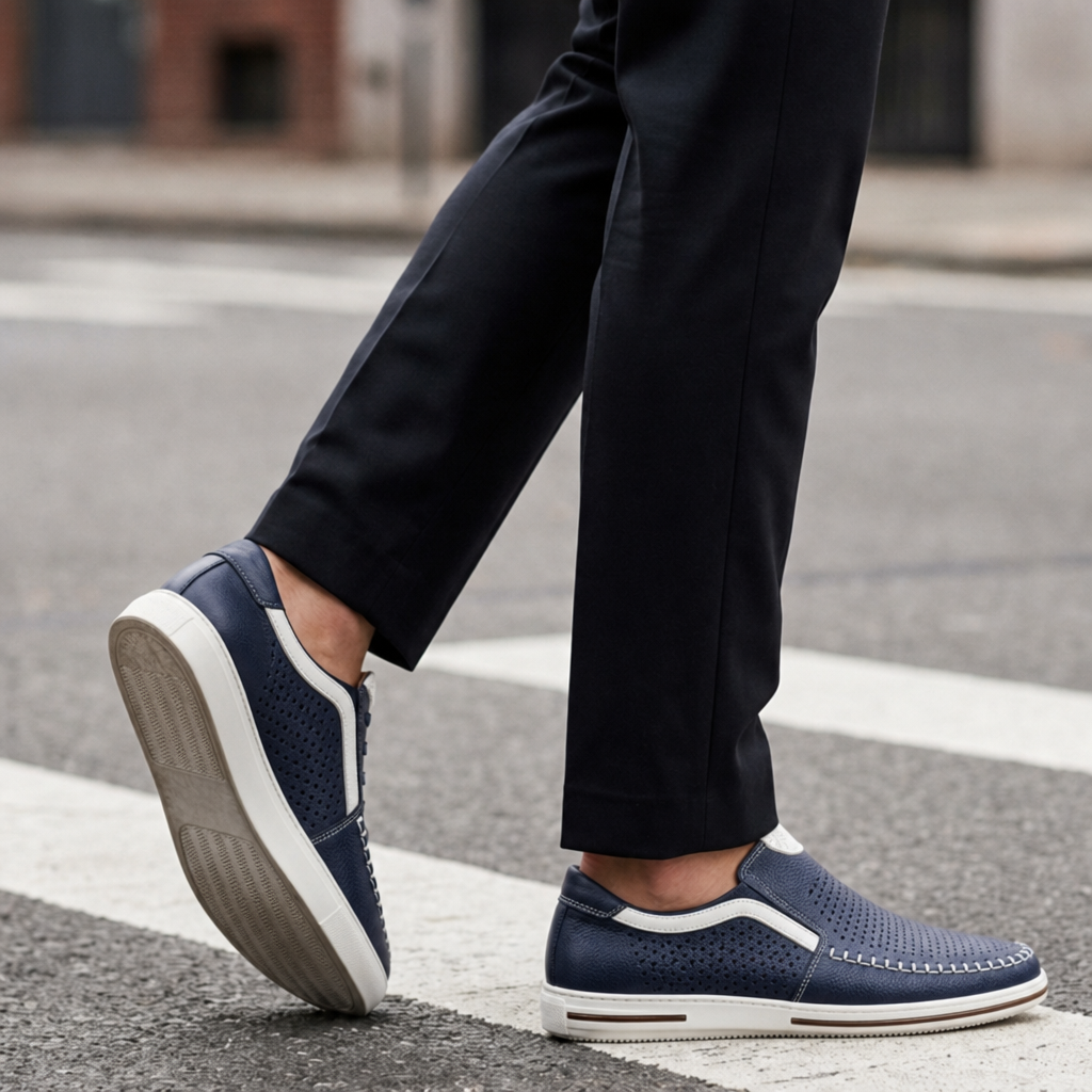 Elounda Perforated Leather Loafers in Navy