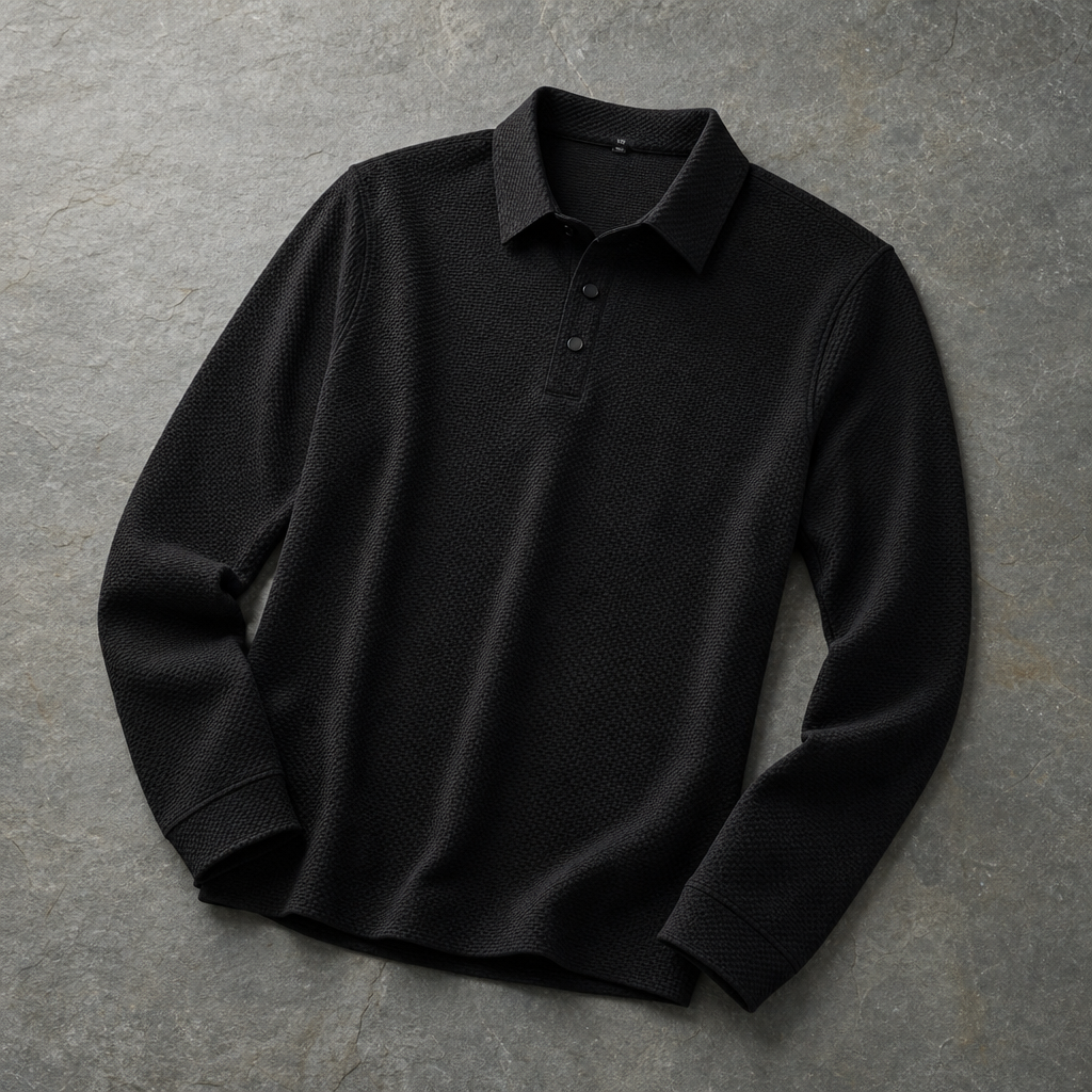 Trento Textured Knit Polo in Onyx Black