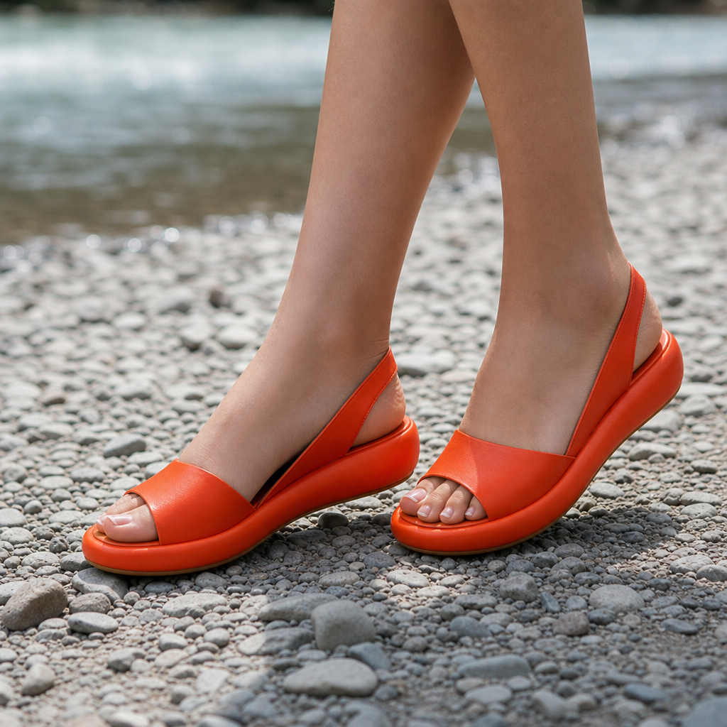 Treviso Cushioned Wedge Slingback Sandals in Orange