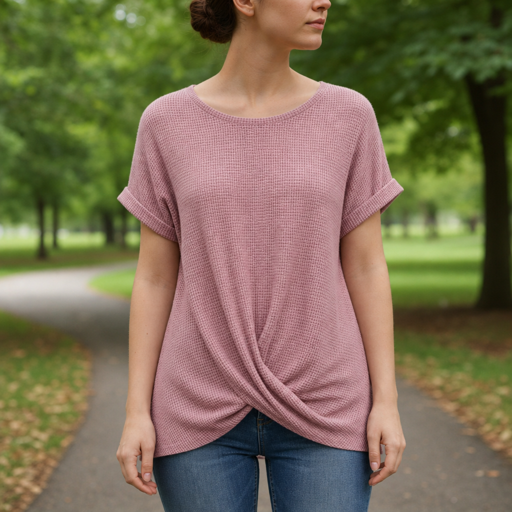 Hvar Waffle Knit Twist Top in Pink Lace