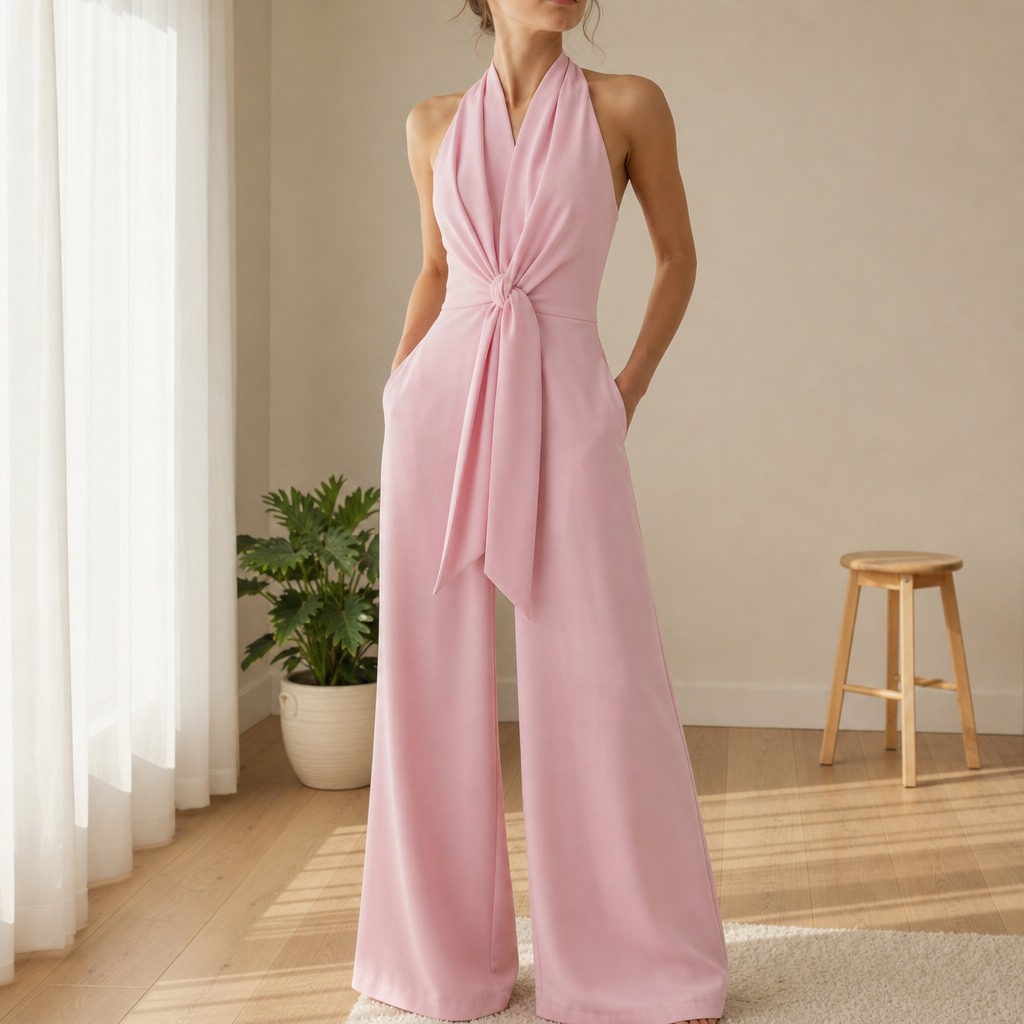 Nafplio Halter Knot Jumpsuit in Pink