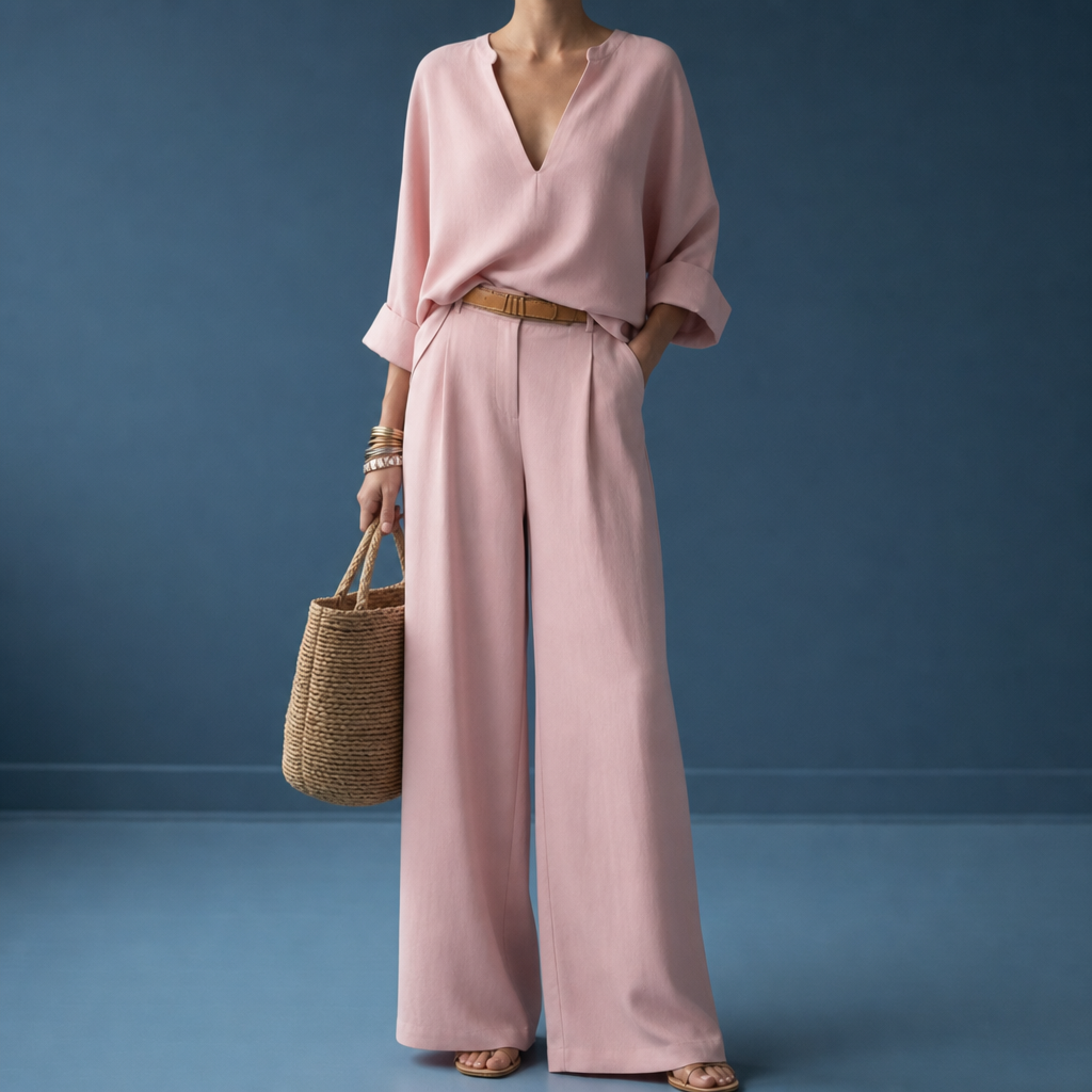Nisyros Linen Co-Ord Set in Pink
