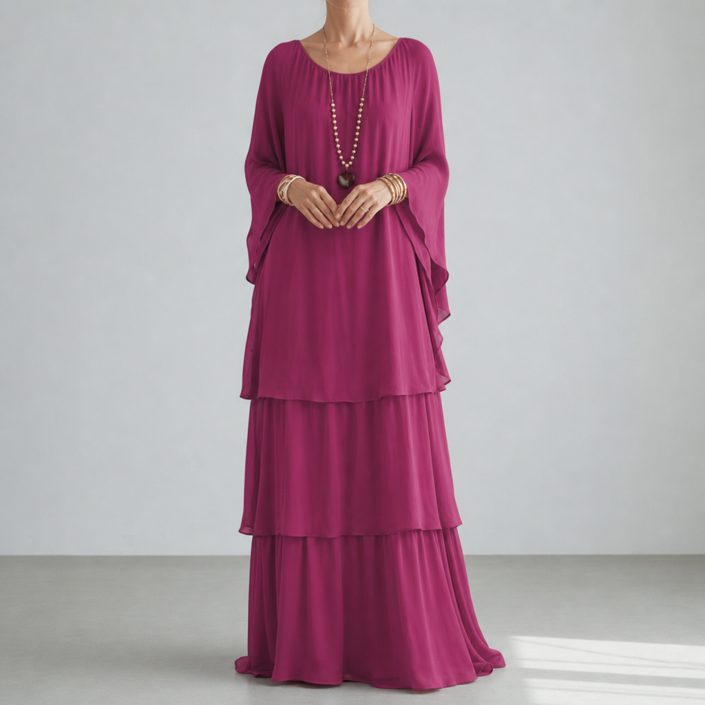 Grasse Tiered Chiffon Maxi Dress in Pink