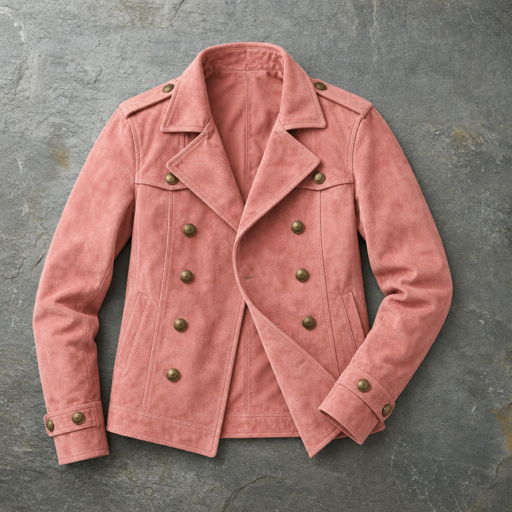 Carvoeiro Double-Breasted Suede Jacket in Pink