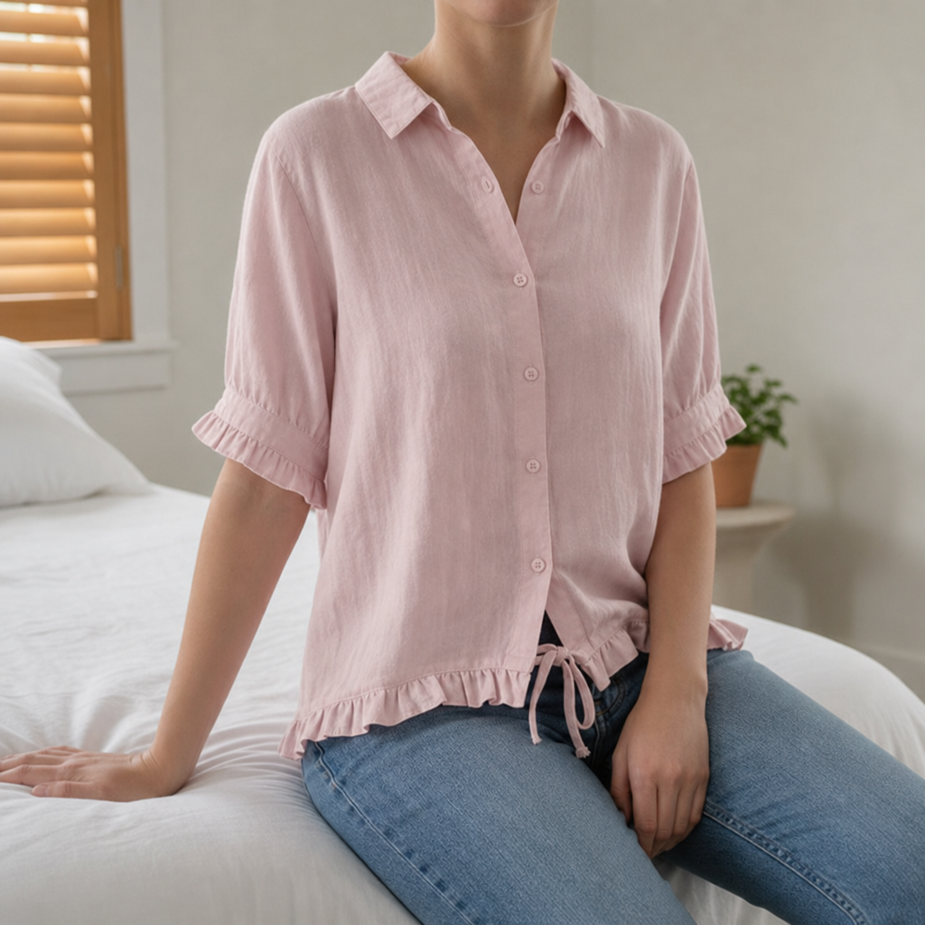 Guimaraes Ruffle Hem Blouse in Pink