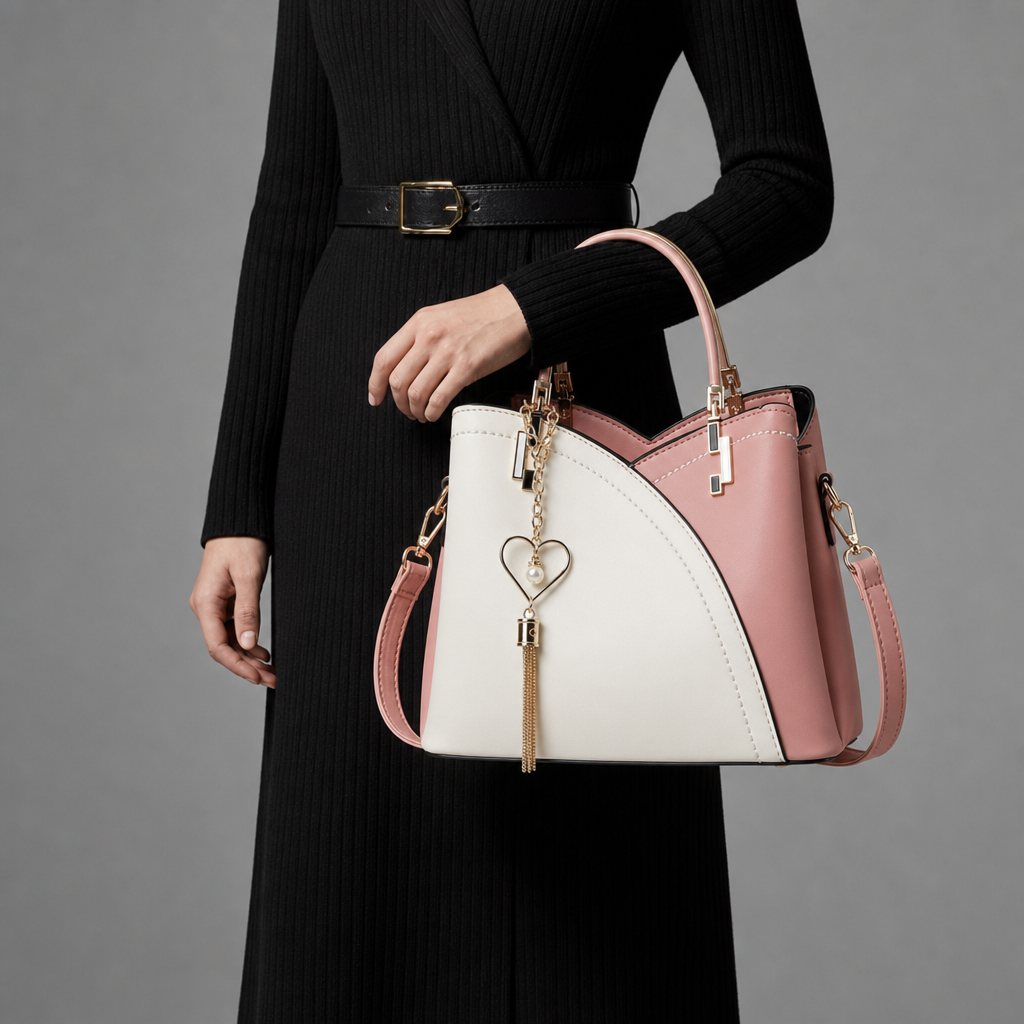 Verona Dual-Tone Structured Handbag in Pink With White
