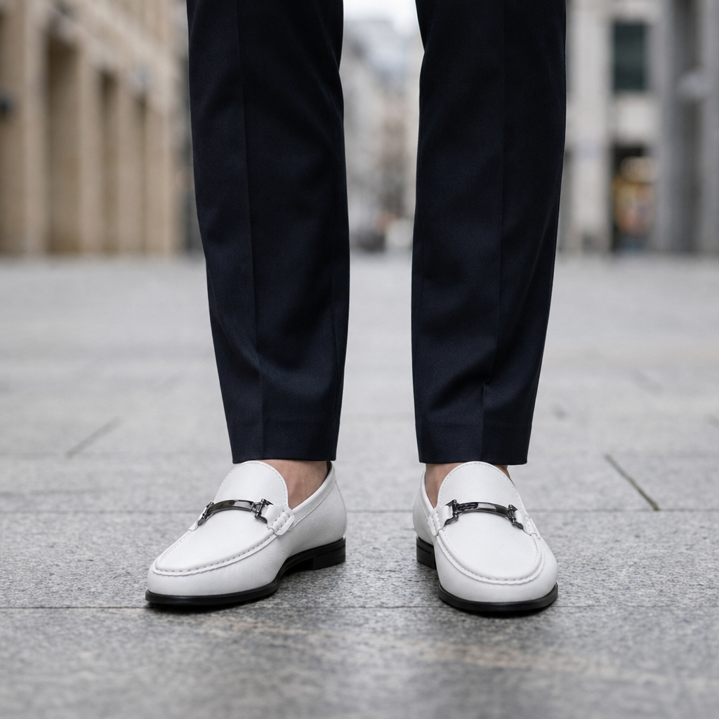 Sanlucar Metal Bit Leather Loafers in Pure White