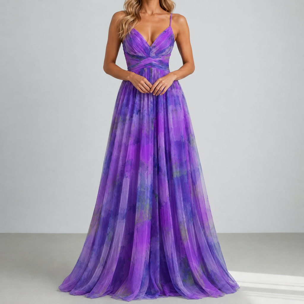 Gaeta Floral Chiffon Maxi Dress in Purple