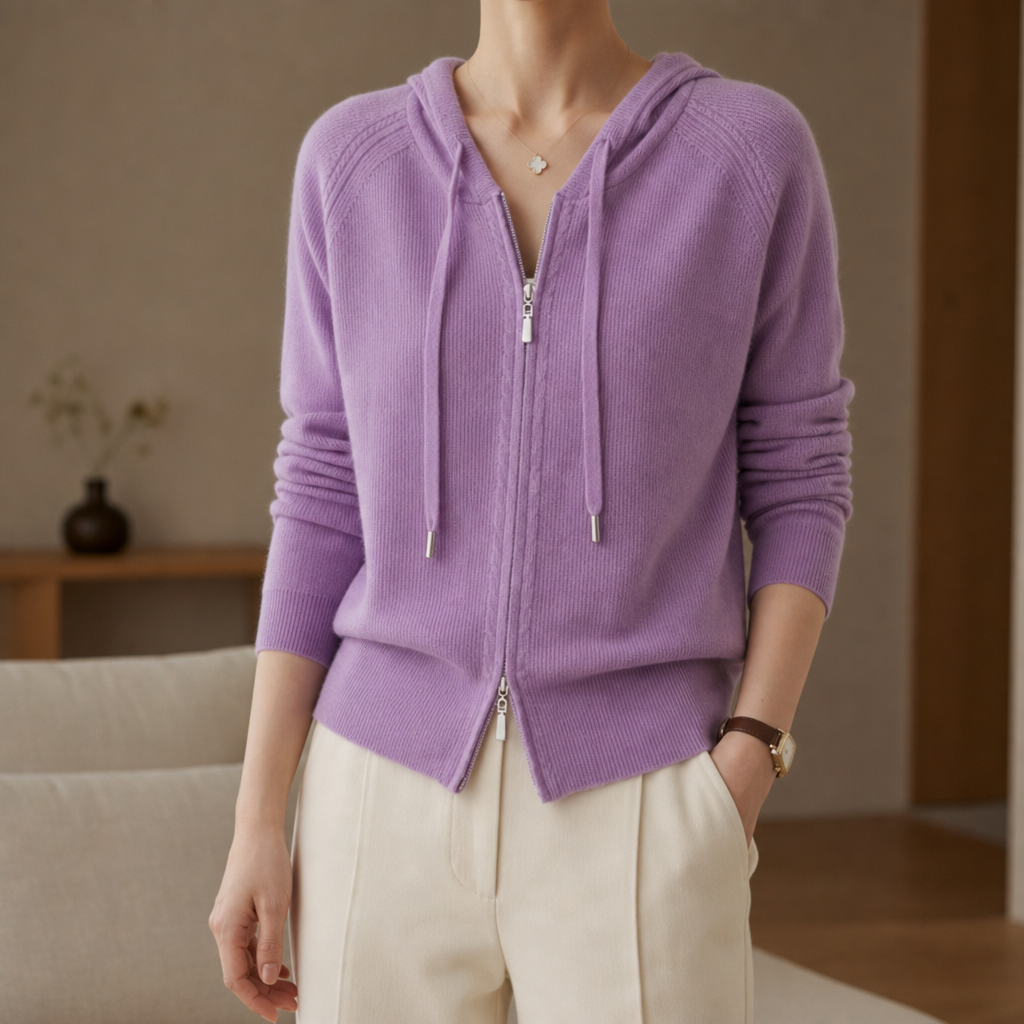 Rethymno Knit Zip Hoodie Cardigan in Purple