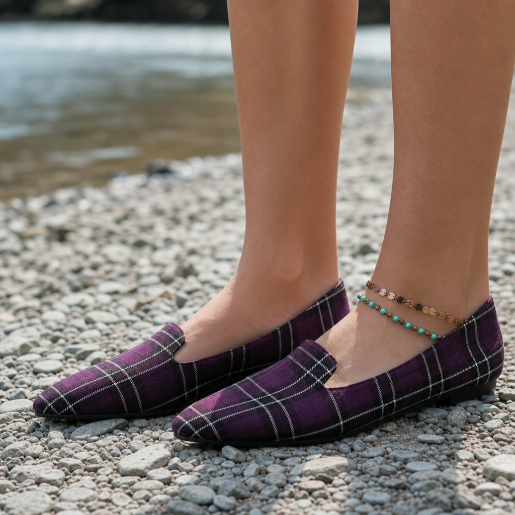 Sibenik Plaid Pointed Flats in Purple