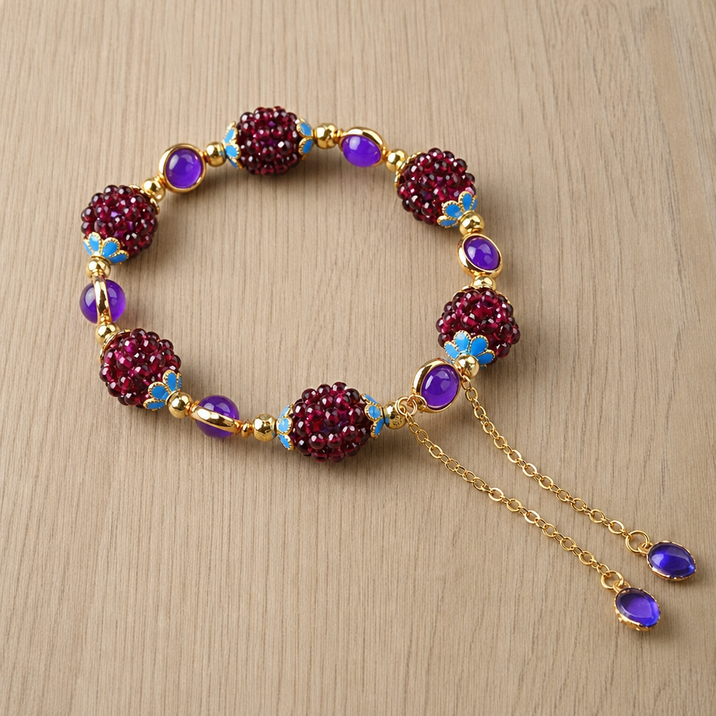 Valencia Garnet Crystal Cluster Bracelet in Purple