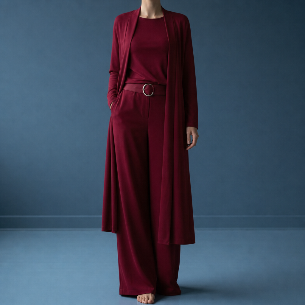 Sete Cardigan Top Pants Set in Red