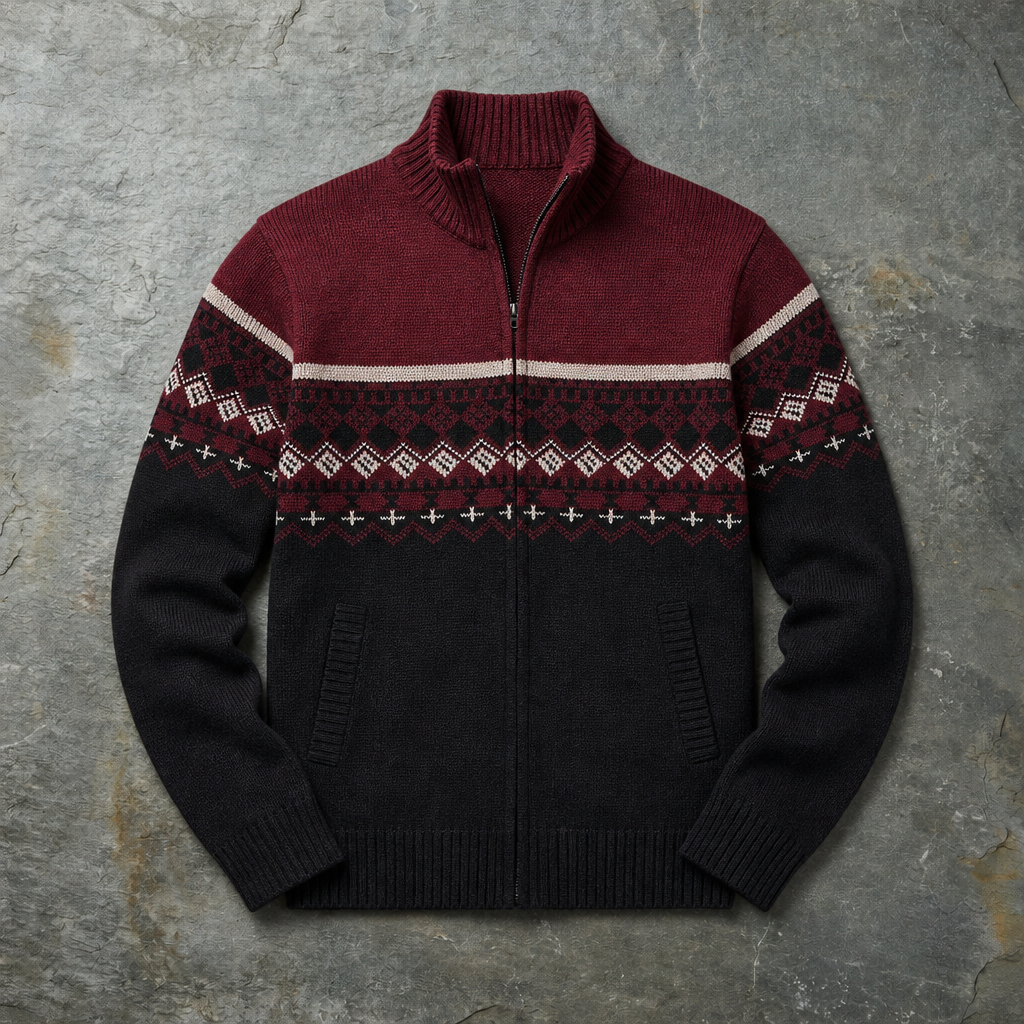 Avila Fair Isle Zip Cardigan in Red