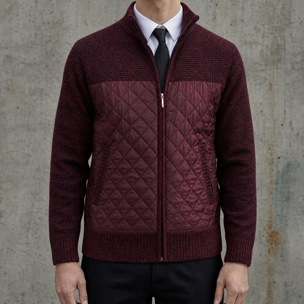 Paphos Quilted Knit Panel Jacket in Red