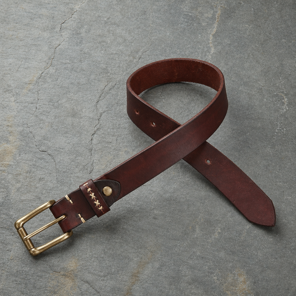 Lucca Handstitched Cowhide Leather Belt in Red