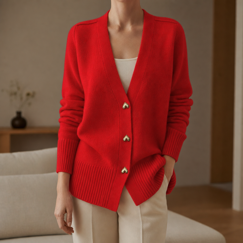Merano Heart Button Cardigan in Red