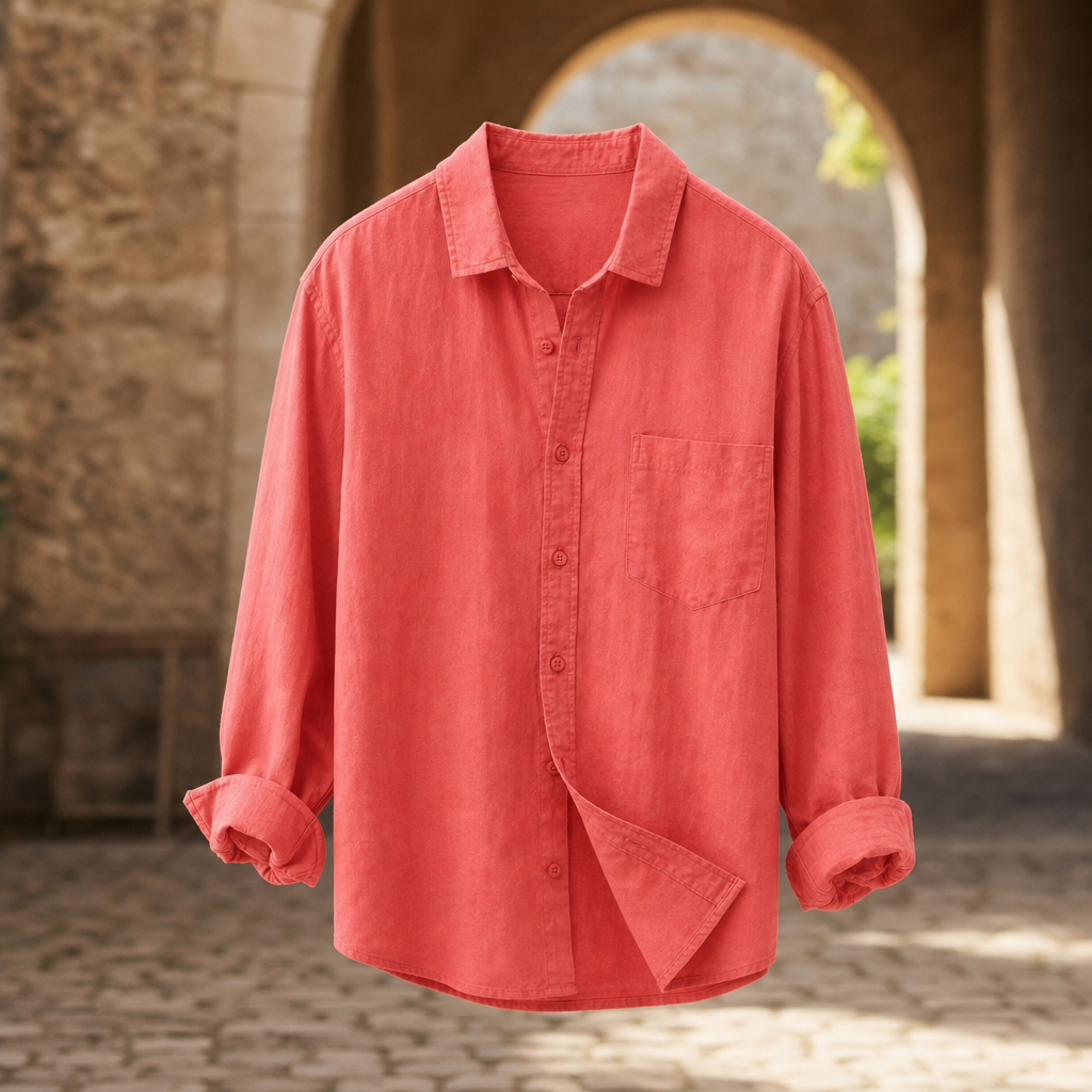 Trogir Linen Cotton Button-Up in Red