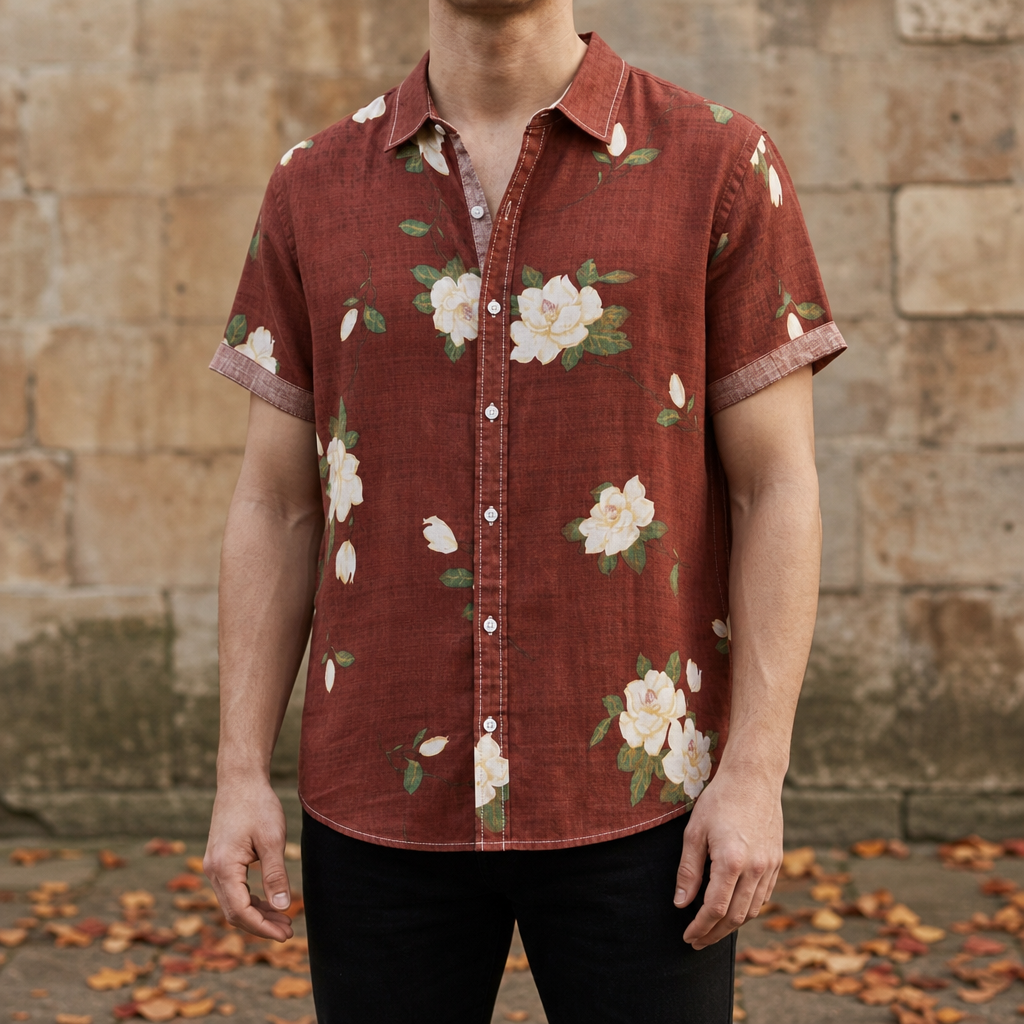 Polignano Floral Button-Up Shirt in Red