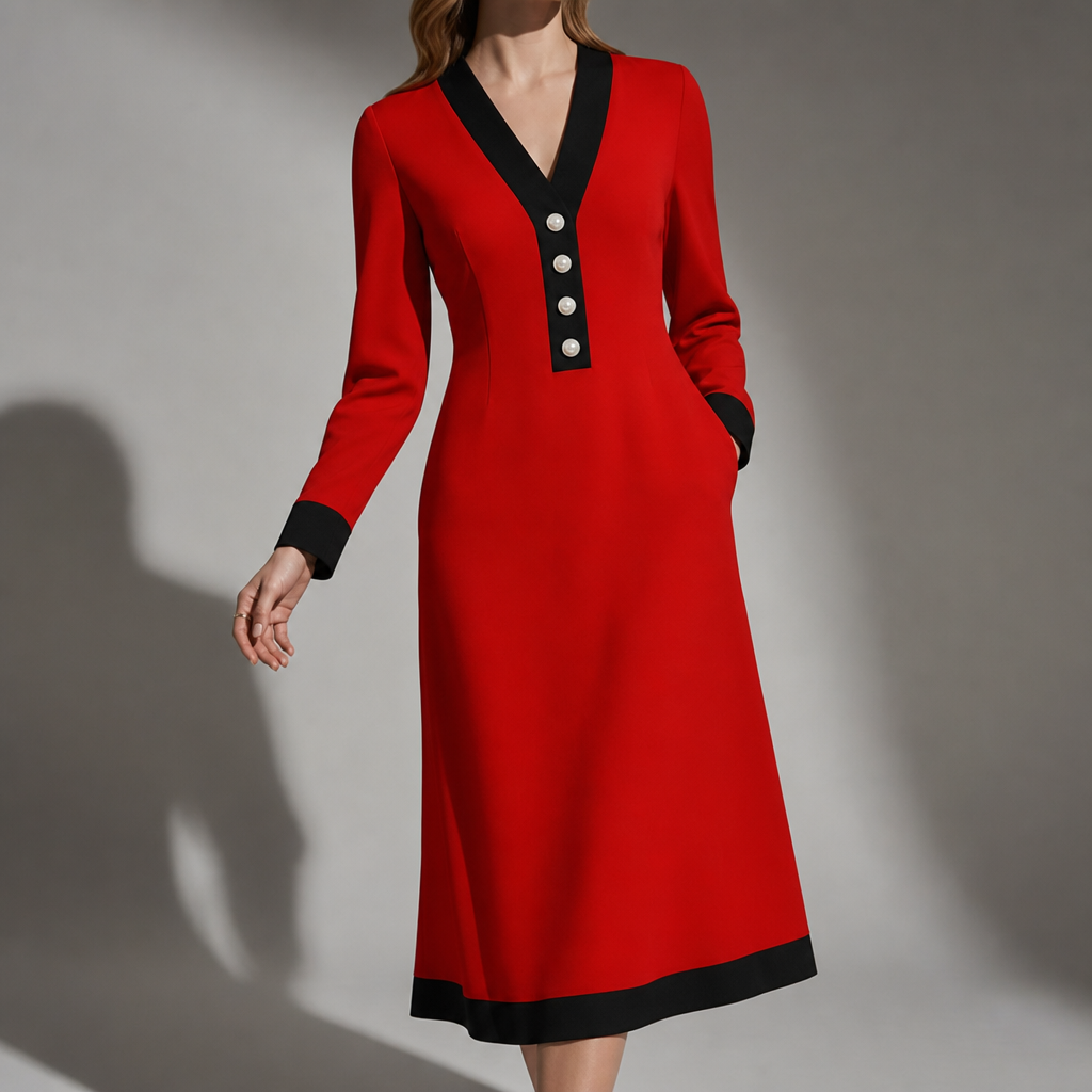 Lucca Color Block Midi Dress in Red