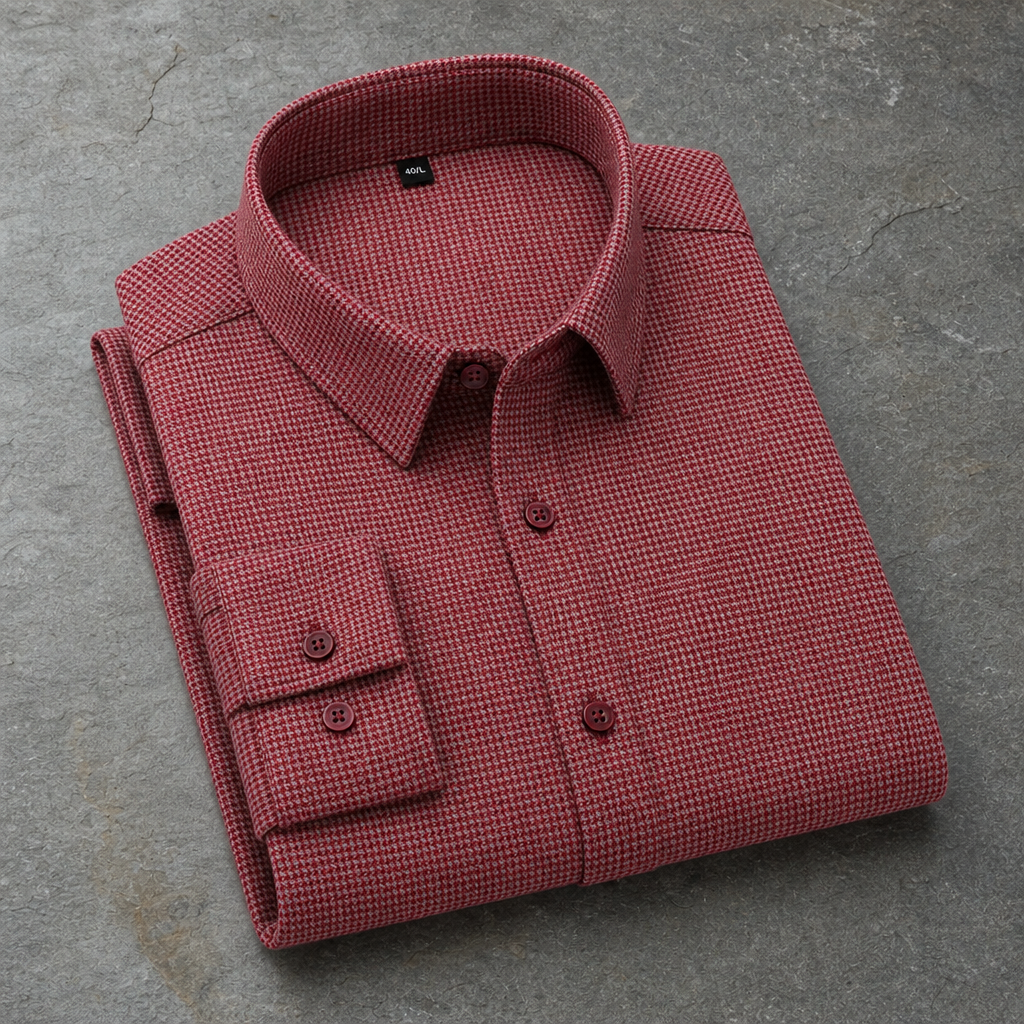 Treviso Houndstooth Cotton Shirt in Red