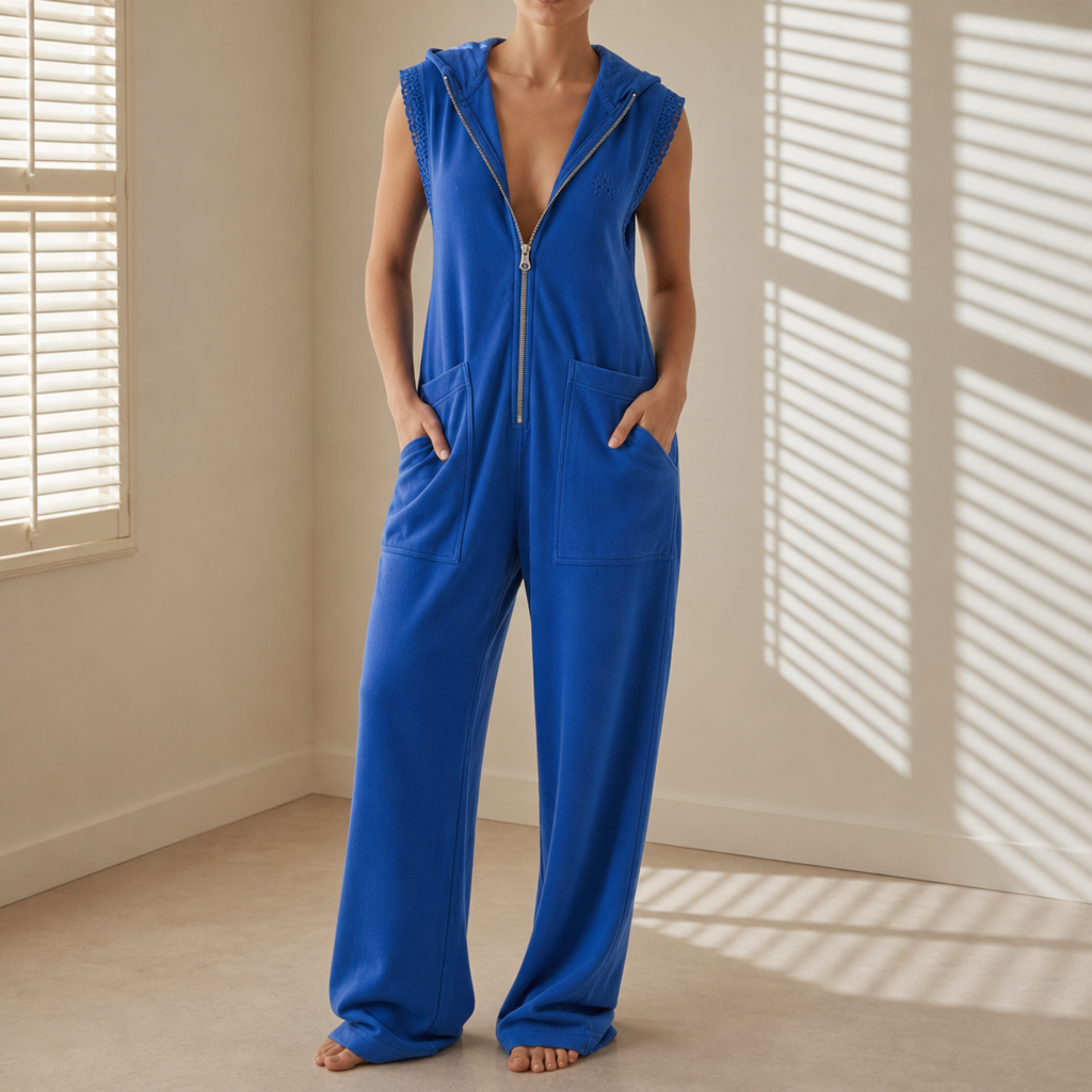 Lefkada Hooded Zip Jumpsuit in Royal Blue