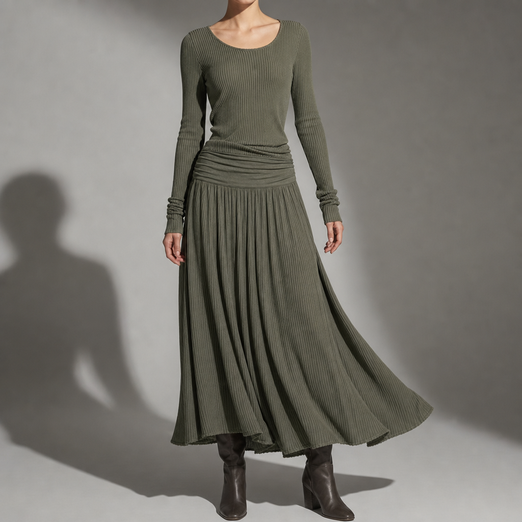 Cadiz Ribbed Knit Maxi Dress in Sage Green