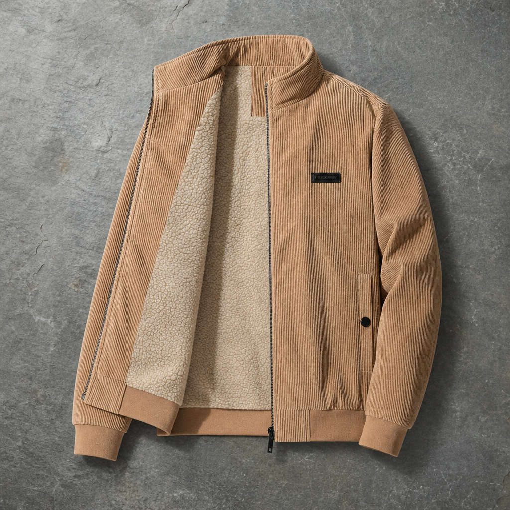 Rhodes Sherpa-Lined Corduroy Jacket in Sandstone Beige