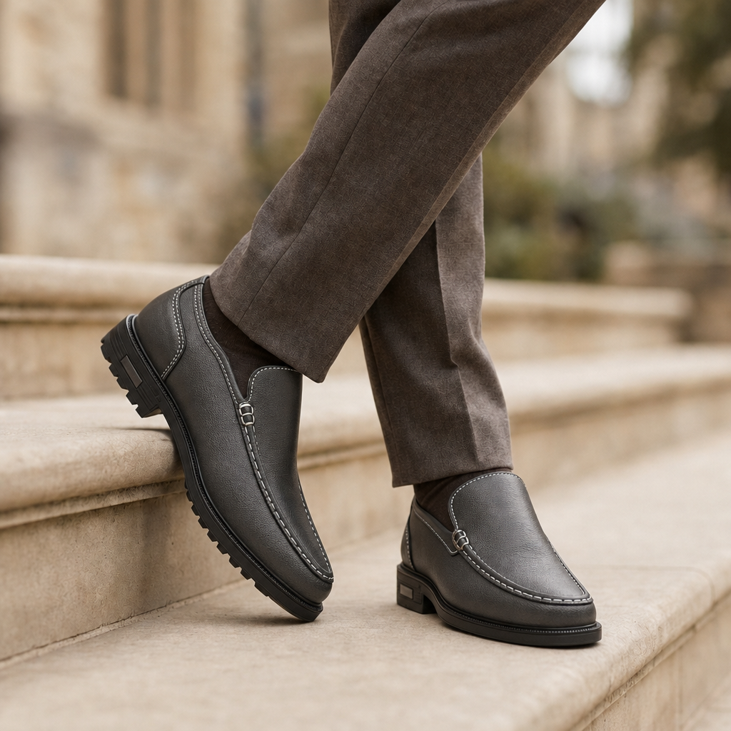Oviedo Leather Slip-On Loafers in Slate Gray