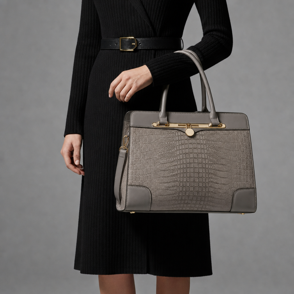 Mestino Croc Embossed Frame Satchel in Slate