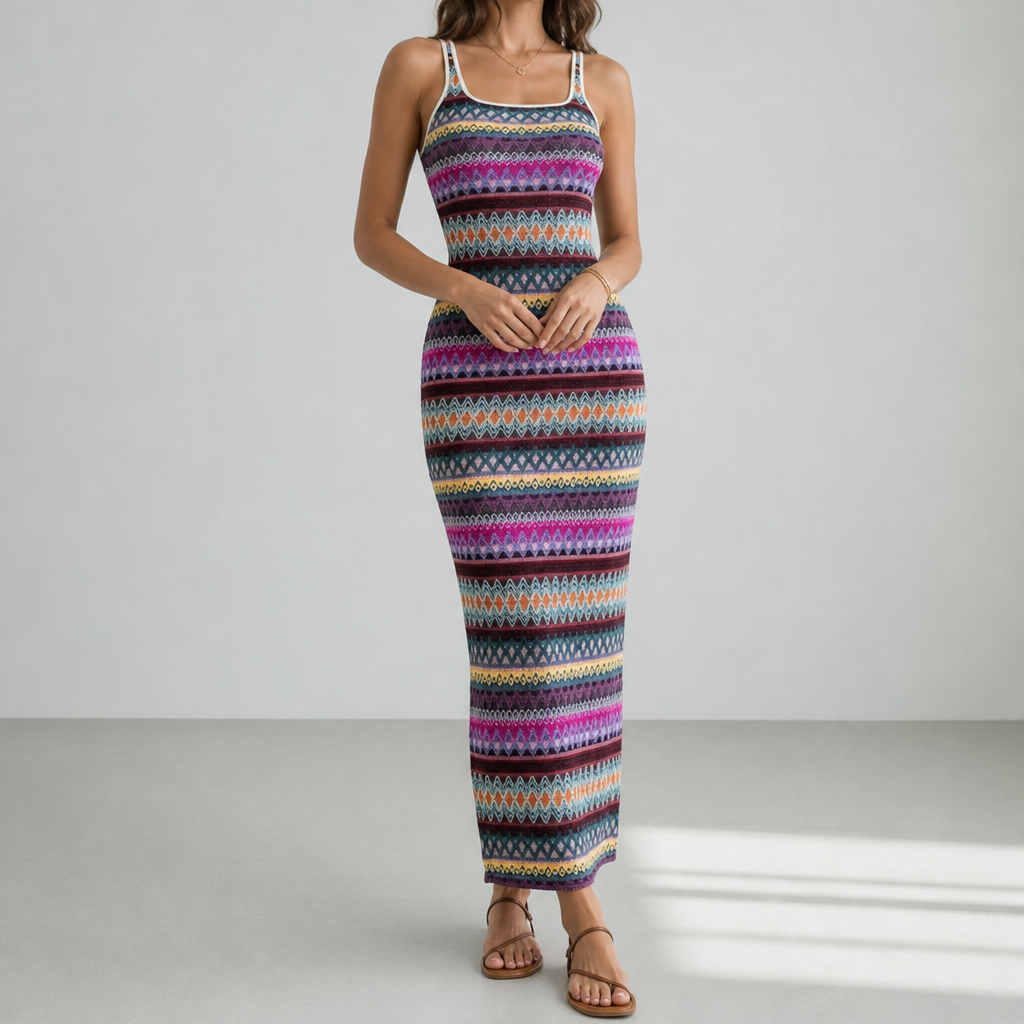 Saint Tropez Boho Stripe Knit Dress in Twilight Purple