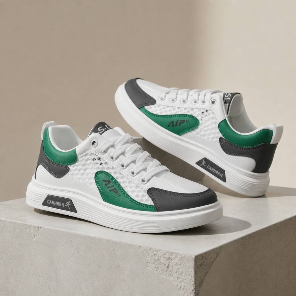 Merida Colorblock Mesh Sneakers in White Green