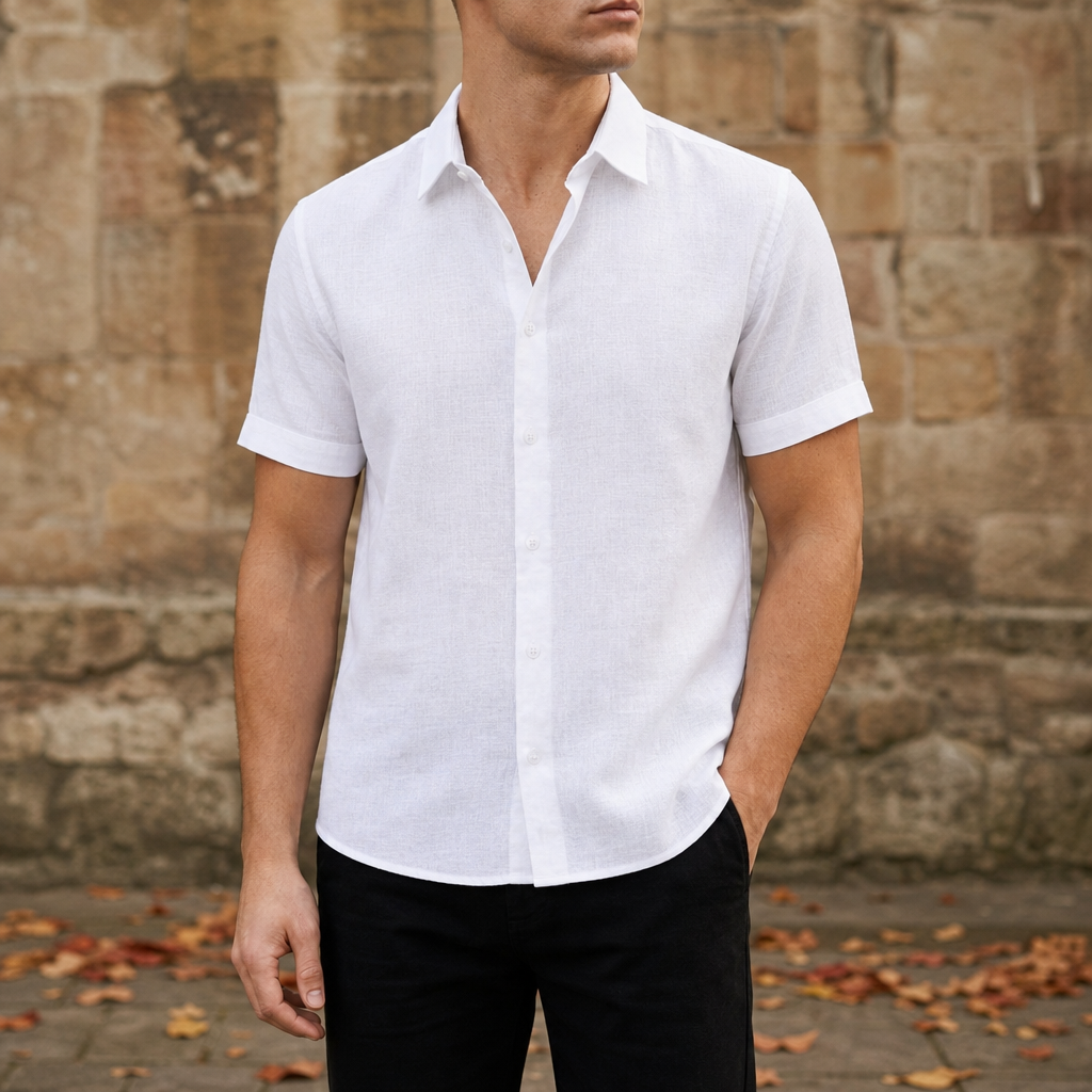 Mykonos Linen Short Sleeve Shirt in White